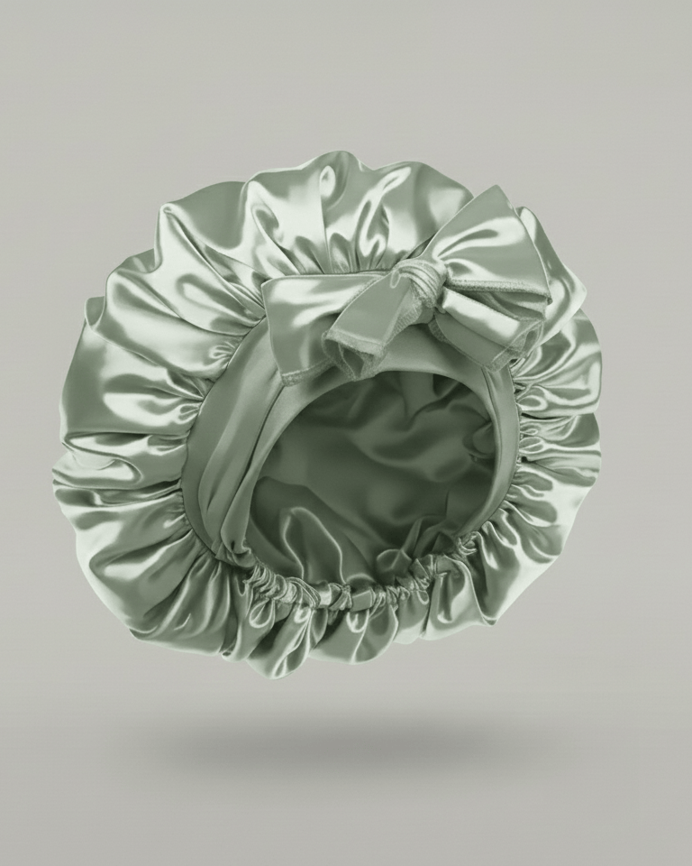 ElegantVase Vert Bonnet en satin avec nœud – Bonnet de nuit cheveux bonnet satin cheveux boucles afro