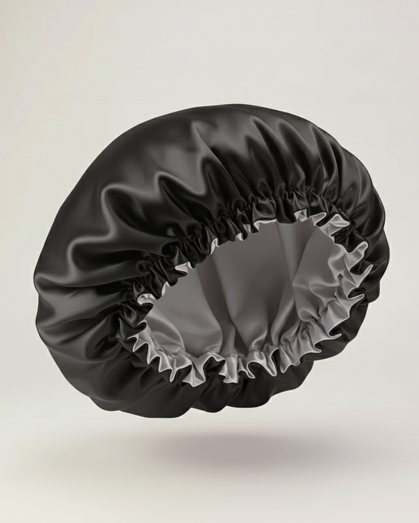 ElegantVase Noir / Gris Bonnet en satin double couche réversible – Bonnet de nuit bonnet satin cheveux boucles afro