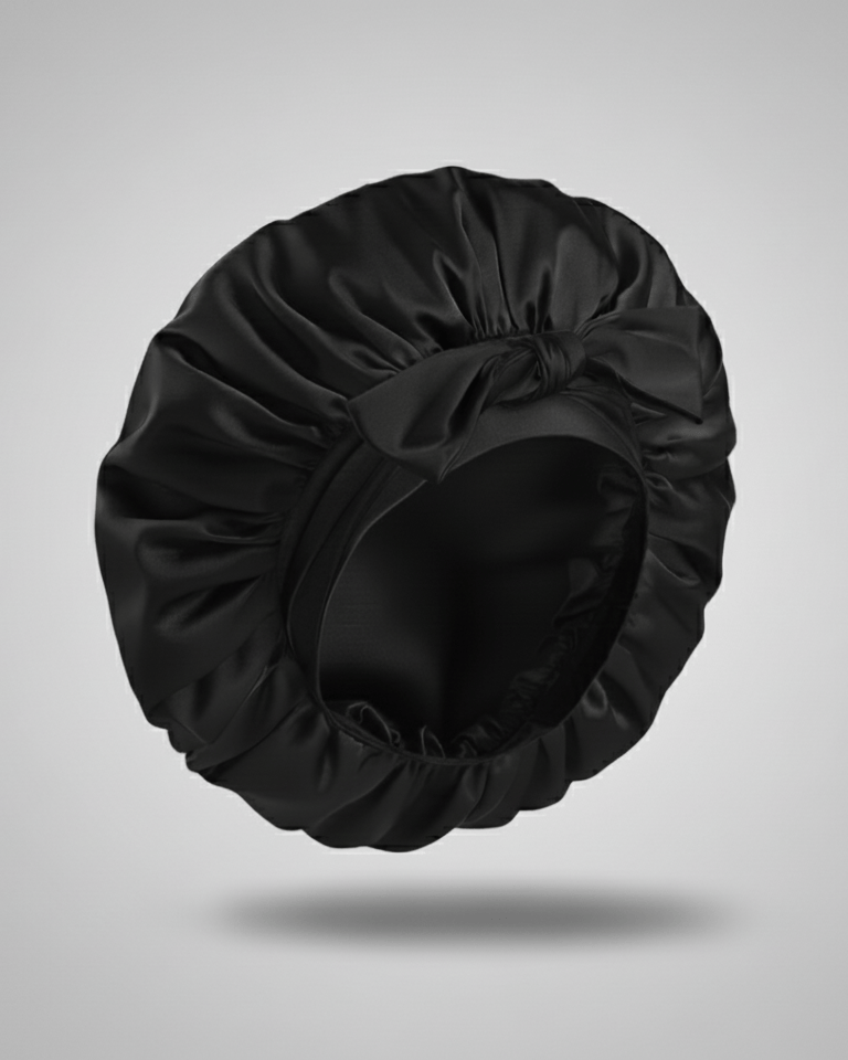 ElegantVase Noir Bonnet en satin avec nœud – Bonnet de nuit en satin bonnet satin cheveux boucles afro