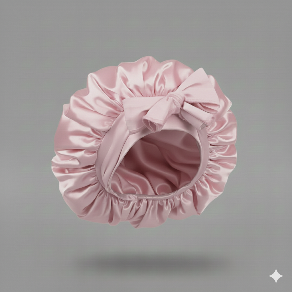 Bonnet en satin avec nœud – Bonnet de nuit en satin pour cheveux bouclés, frisés, crépus et lisses