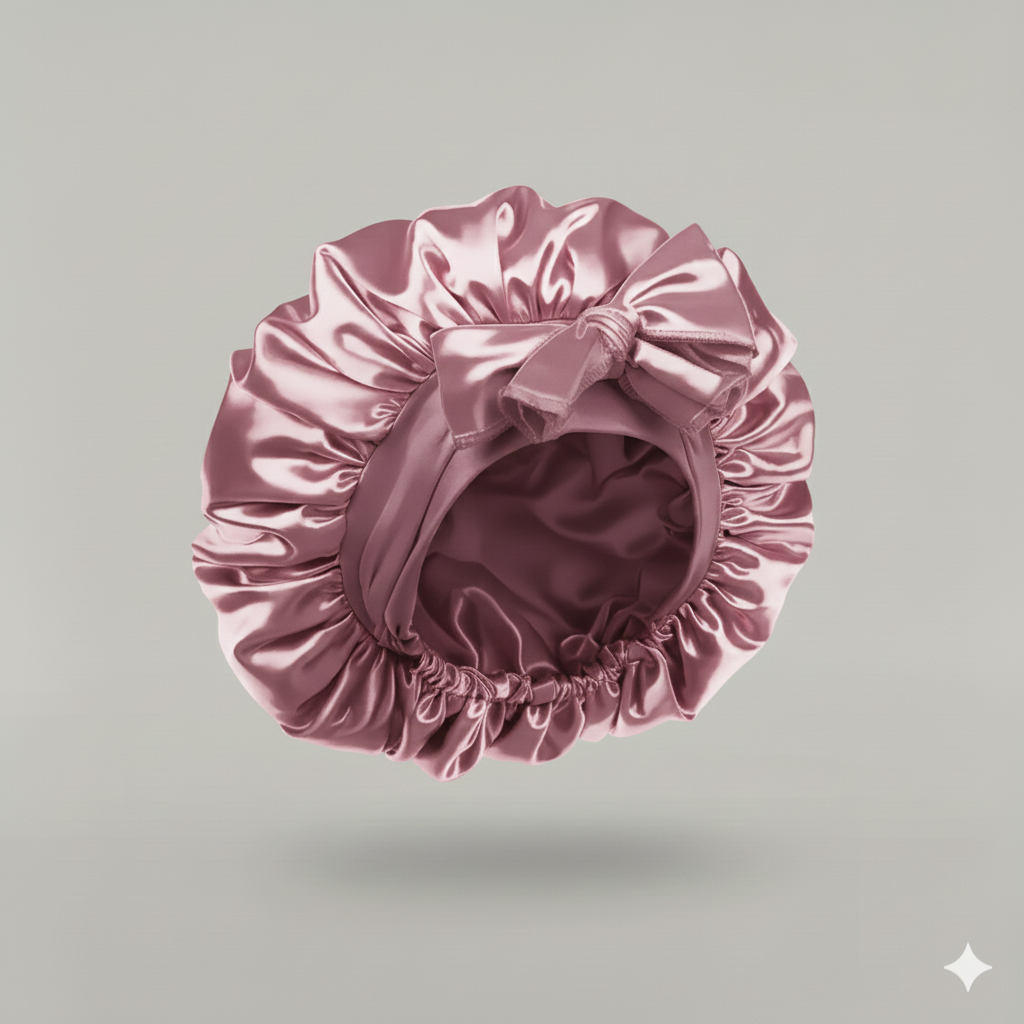 Bonnet en satin avec nœud – Bonnet de nuit en satin pour cheveux bouclés, frisés, crépus et lisses