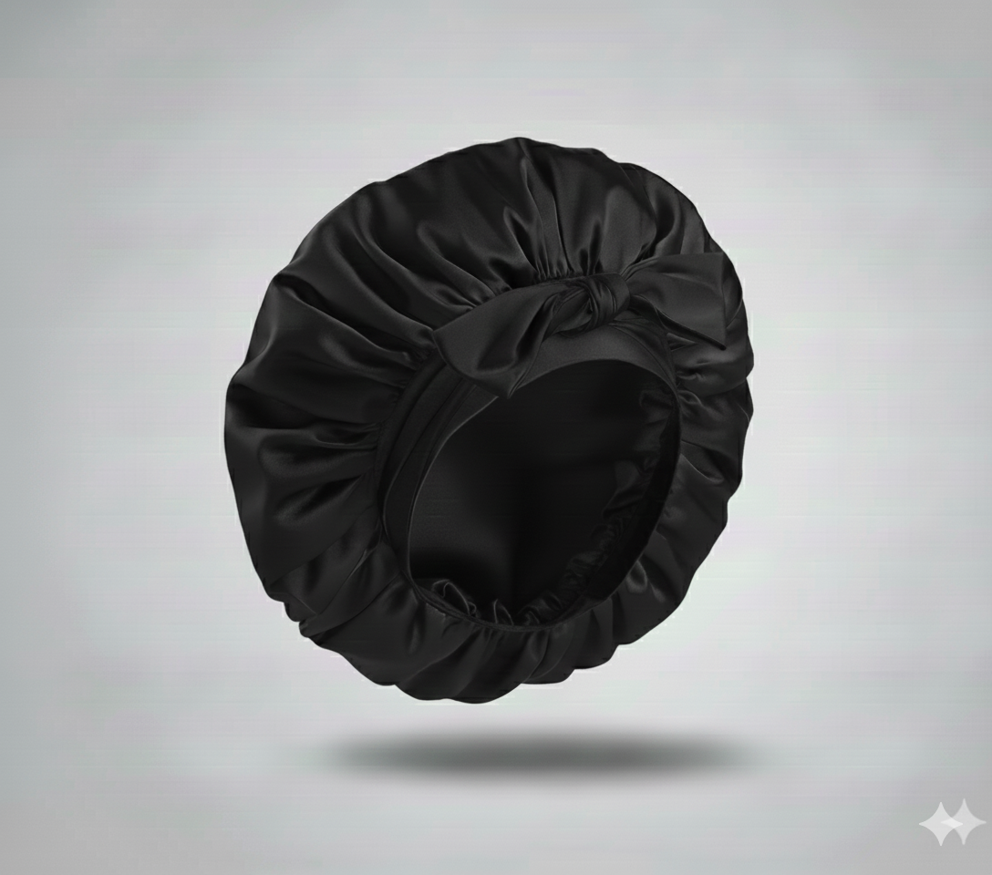 Bonnet en satin avec nœud – Bonnet de nuit en satin pour cheveux bouclés, frisés, crépus et lisses