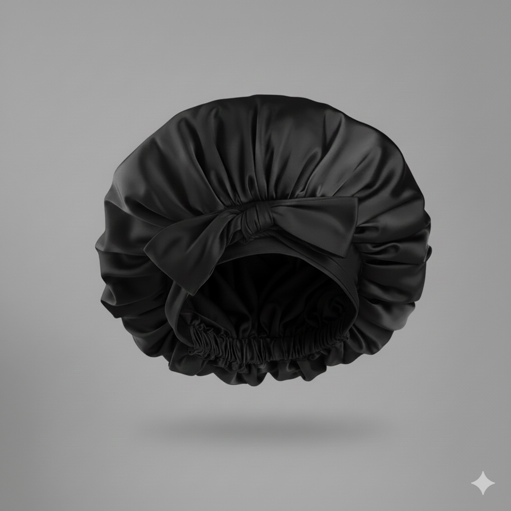 Bonnet en satin avec nœud – Bonnet de nuit en satin pour cheveux bouclés, frisés, crépus et lisses