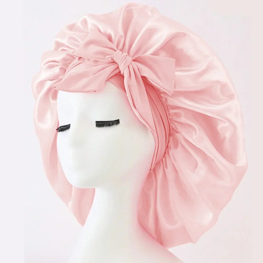 Bonnet en satin avec nœud – Bonnet de nuit en satin pour cheveux bouclés, frisés, crépus et lisses