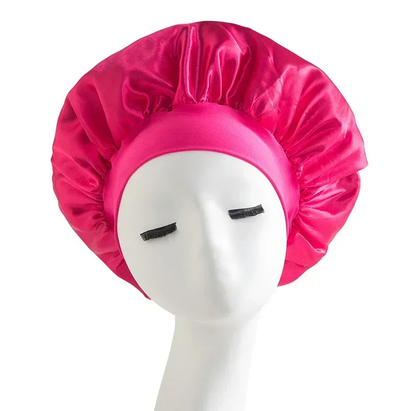 Bonnet en satin avec large bande – Bonnet de nuit en satin pour cheveux bouclés, frisés, crépus et lisses