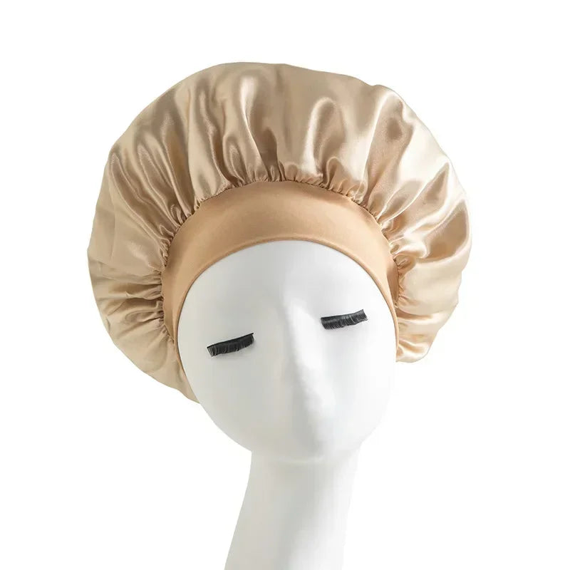 Bonnet en satin avec large bande – Bonnet de nuit en satin pour cheveux bouclés, frisés, crépus et lisses
