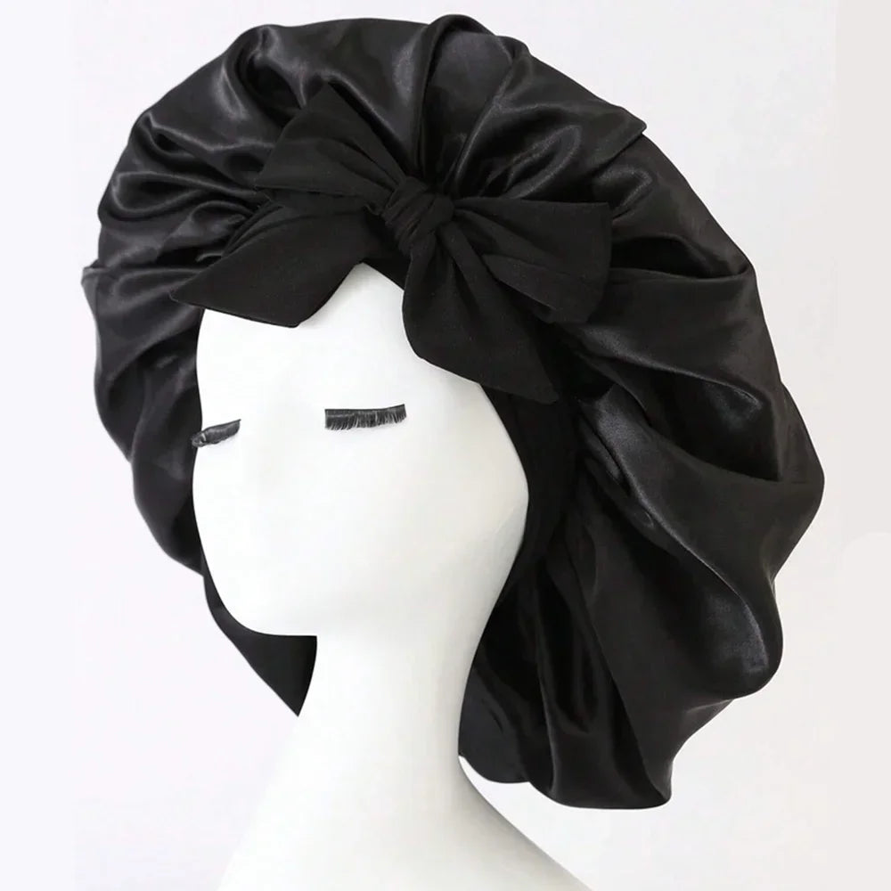 Bonnet en satin avec nœud – Bonnet de nuit en satin pour cheveux bouclés, frisés, crépus et lisses