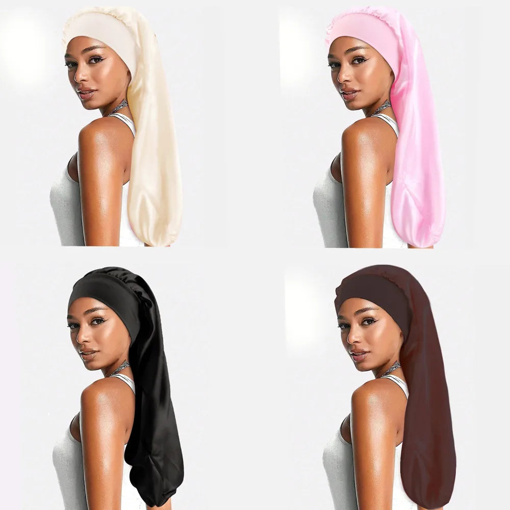 Bonnet en satin long – Bonnet de nuit en satin pour cheveux longs, bouclés, frisés et locks