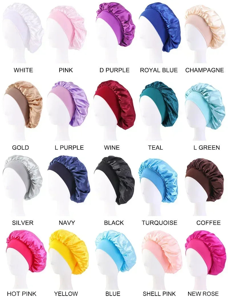 Bonnet en satin avec large bande – Bonnet de nuit en satin pour cheveux bouclés, frisés, crépus et lisses