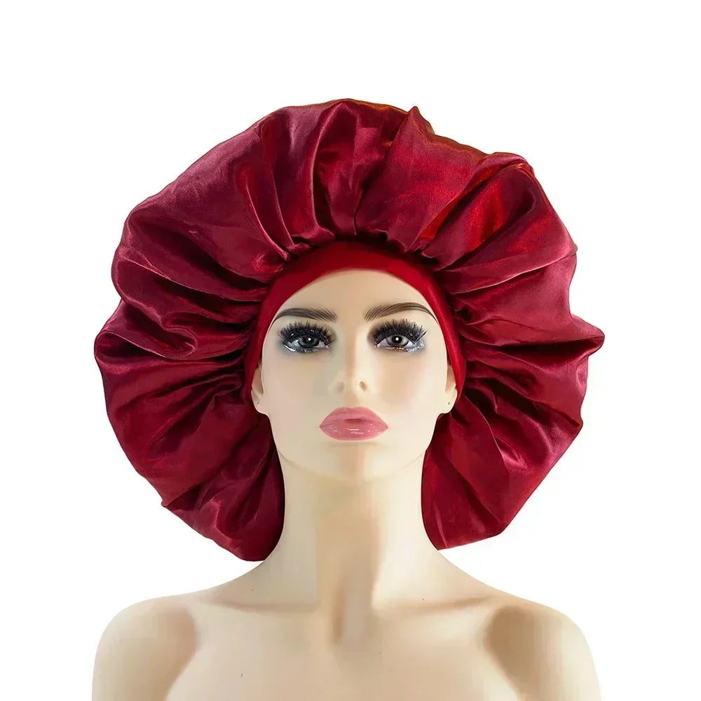 Bonnet en satin double couche – Bonnet de nuit en satin réversible multicolore pour cheveux bouclés, frisés, crépus et lisses