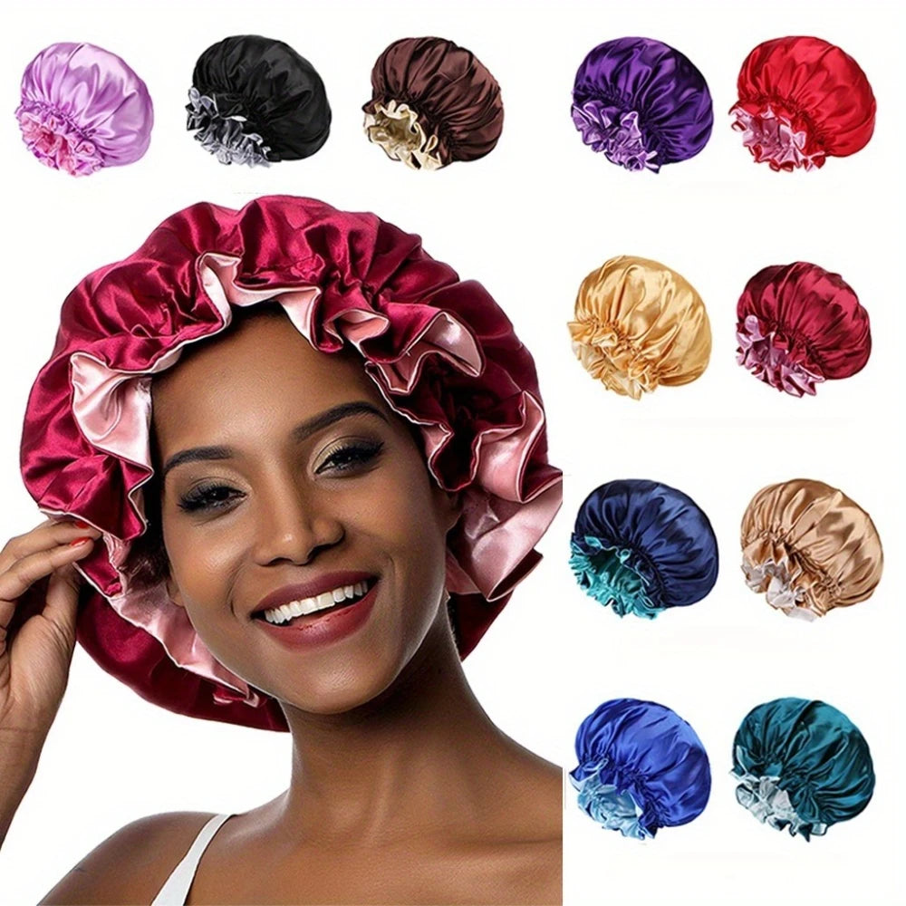 Bonnet en satin réversible – Bonnet de nuit cheveux bouclés