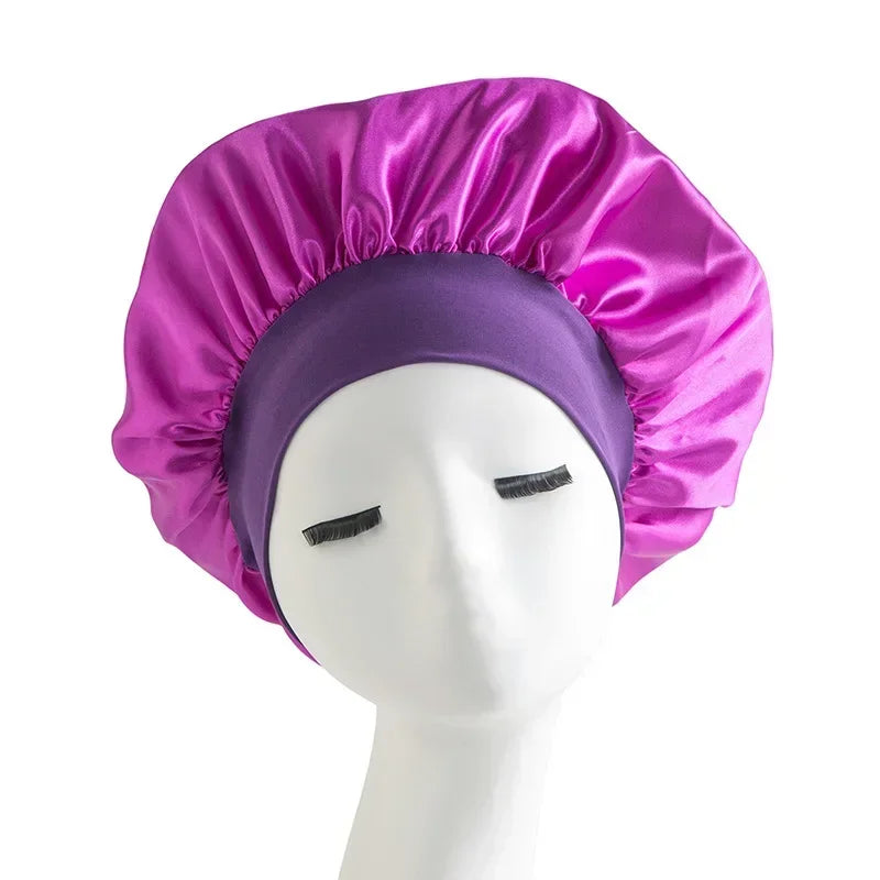 Bonnet en satin avec large bande – Bonnet de nuit en satin pour cheveux bouclés, frisés, crépus et lisses