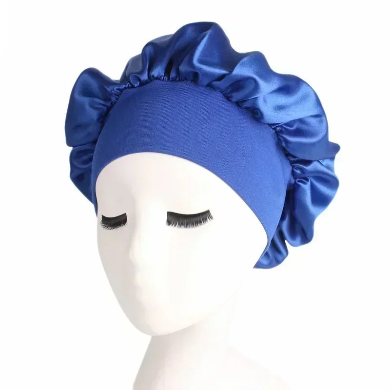 Bonnet en satin double couche – Bonnet de nuit en satin réversible multicolore pour cheveux bouclés, frisés, crépus et lisses