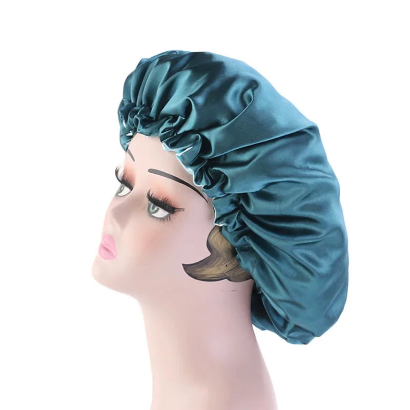 Bonnet en satin double couche – Bonnet de nuit en satin réversible multicolore pour cheveux bouclés, frisés, crépus et lisses