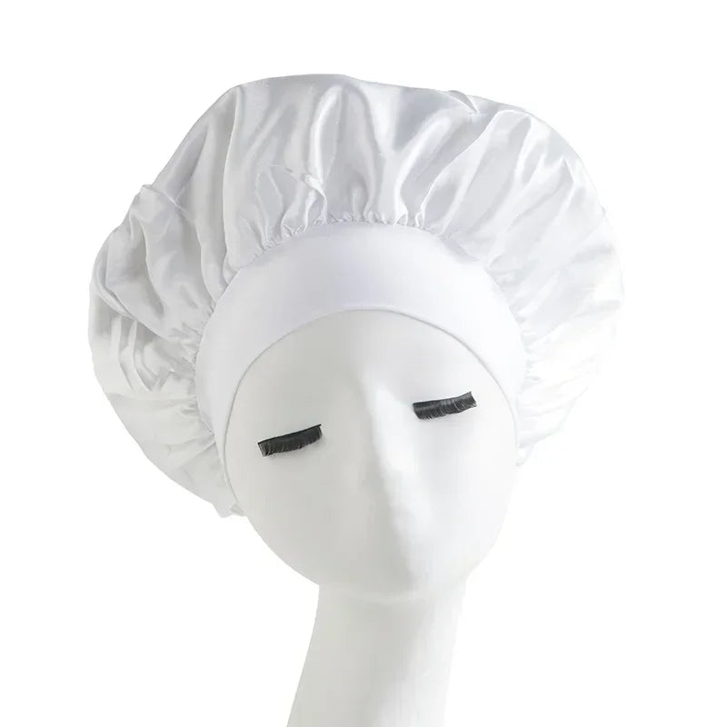 Bonnet en satin avec large bande – Bonnet de nuit en satin pour cheveux bouclés, frisés, crépus et lisses