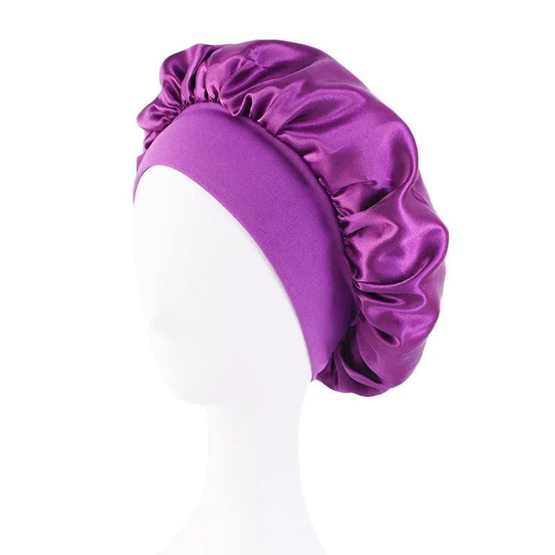 Bonnet en satin avec large bande – Bonnet de nuit en satin pour cheveux bouclés, frisés, crépus et lisses