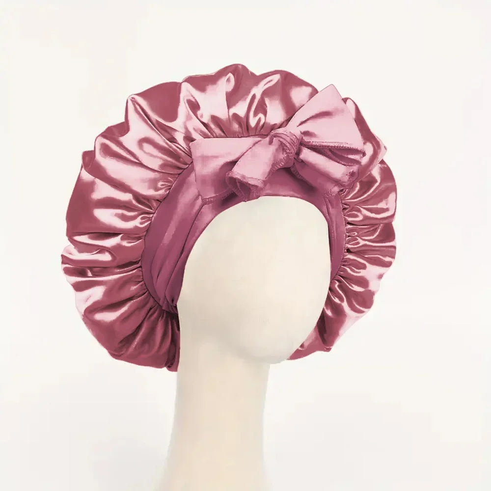 Bonnet en satin avec nœud – Bonnet de nuit en satin pour cheveux bouclés, frisés, crépus et lisses