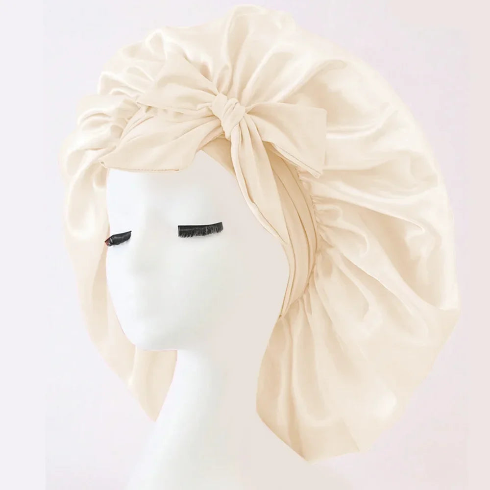Bonnet en satin avec nœud – Bonnet de nuit en satin pour cheveux bouclés, frisés, crépus et lisses