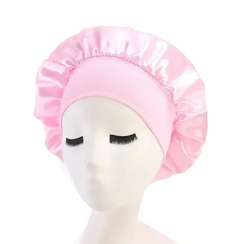Bonnet en satin double couche – Bonnet de nuit en satin réversible multicolore pour cheveux bouclés, frisés, crépus et lisses