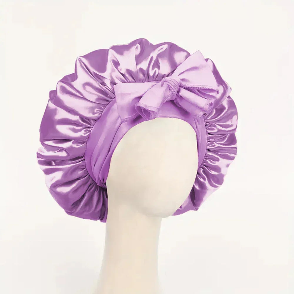 Bonnet en satin avec nœud – Bonnet de nuit en satin pour cheveux bouclés, frisés, crépus et lisses