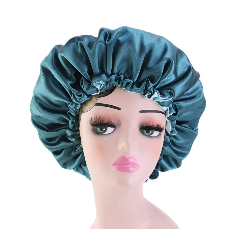 Bonnet en satin double couche – Bonnet de nuit en satin réversible multicolore pour cheveux bouclés, frisés, crépus et lisses