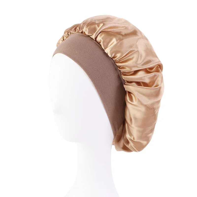 Bonnet en satin avec large bande – Bonnet de nuit en satin pour cheveux bouclés, frisés, crépus et lisses