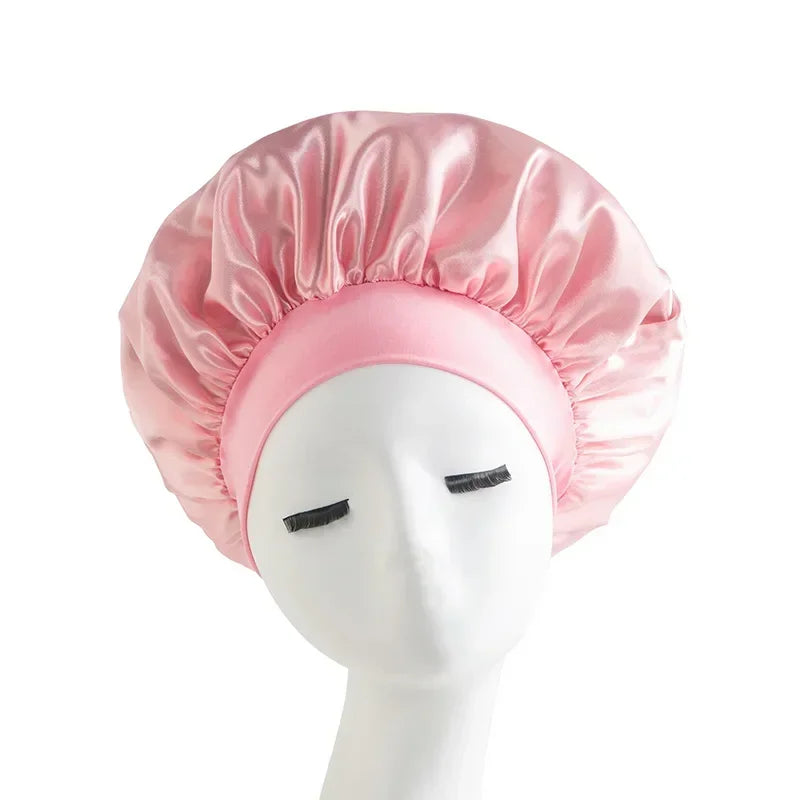 Bonnet en satin avec large bande – Bonnet de nuit en satin pour cheveux bouclés, frisés, crépus et lisses