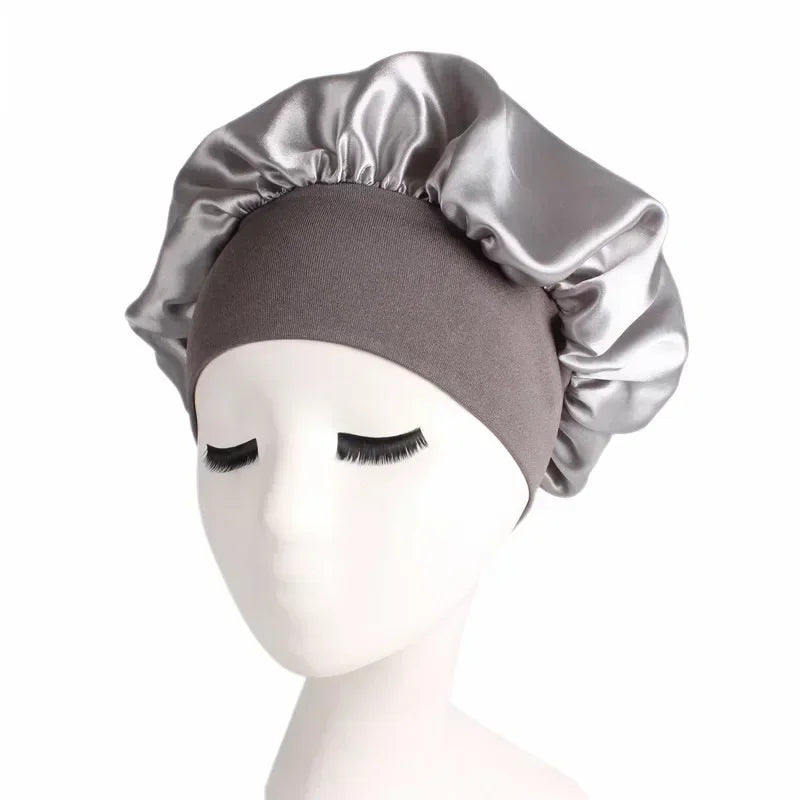 Bonnet en satin double couche – Bonnet de nuit en satin réversible multicolore pour cheveux bouclés, frisés, crépus et lisses