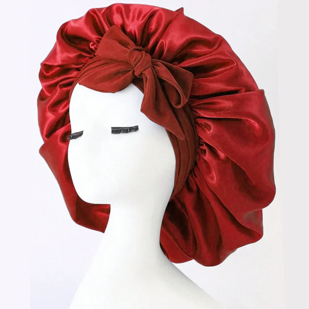Bonnet en satin avec nœud – Bonnet de nuit en satin pour cheveux bouclés, frisés, crépus et lisses
