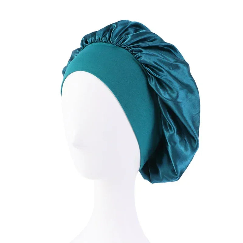 Bonnet en satin avec large bande – Bonnet de nuit en satin pour cheveux bouclés, frisés, crépus et lisses