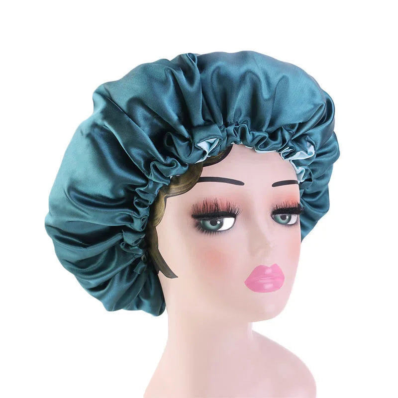 Bonnet en satin double couche – Bonnet de nuit en satin réversible multicolore pour cheveux bouclés, frisés, crépus et lisses