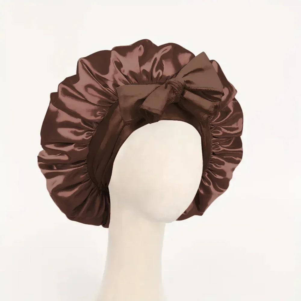 Bonnet en satin avec nœud – Bonnet de nuit en satin pour cheveux bouclés, frisés, crépus et lisses