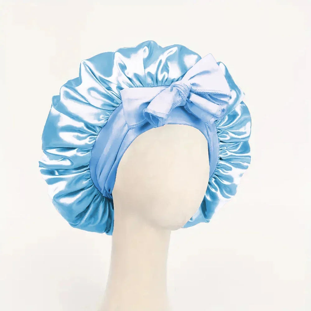 Bonnet en satin avec nœud – Bonnet de nuit en satin pour cheveux bouclés, frisés, crépus et lisses