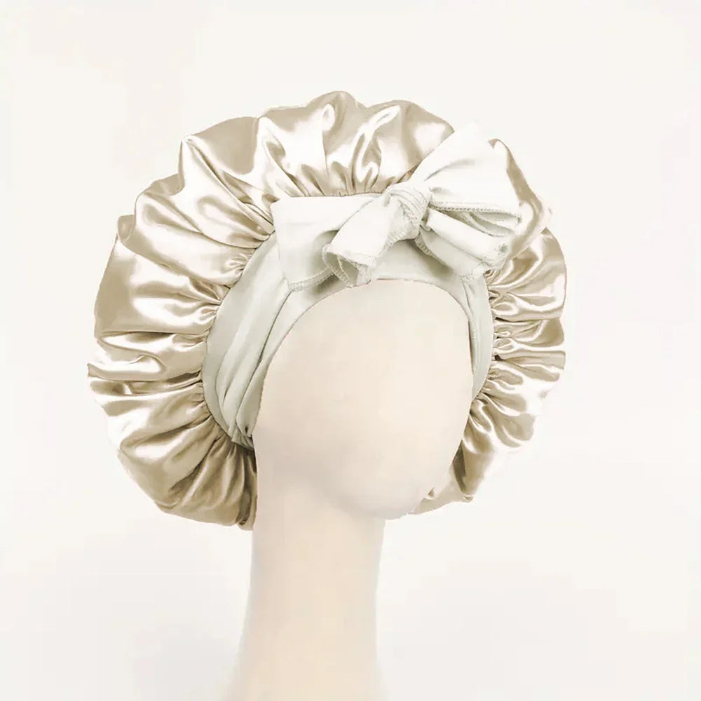 Bonnet en satin avec nœud – Bonnet de nuit en satin pour cheveux bouclés, frisés, crépus et lisses
