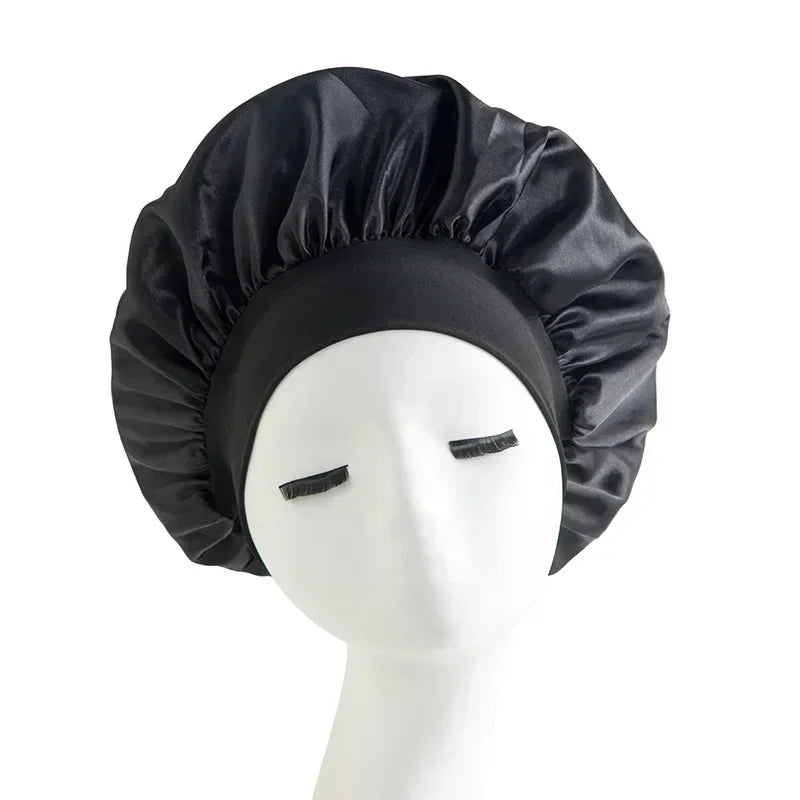 Bonnet en satin avec large bande – Bonnet de nuit en satin pour cheveux bouclés, frisés, crépus et lisses