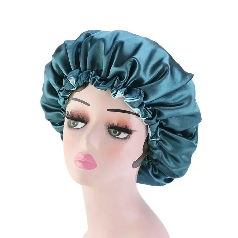 Bonnet en satin double couche – Bonnet de nuit en satin réversible multicolore pour cheveux bouclés, frisés, crépus et lisses