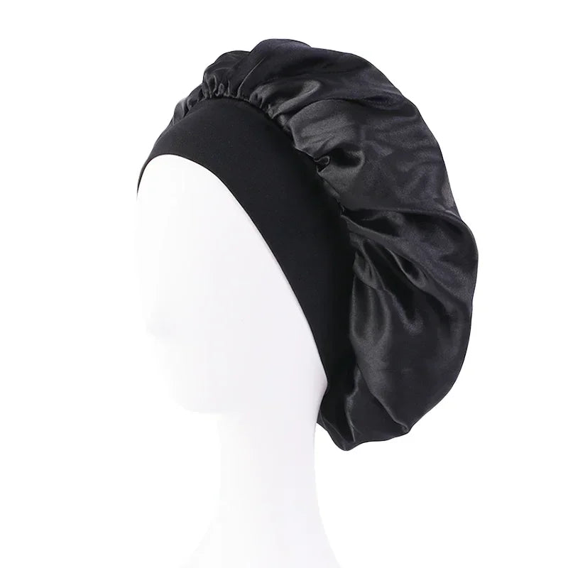 Bonnet en satin avec large bande – Bonnet de nuit en satin pour cheveux bouclés, frisés, crépus et lisses