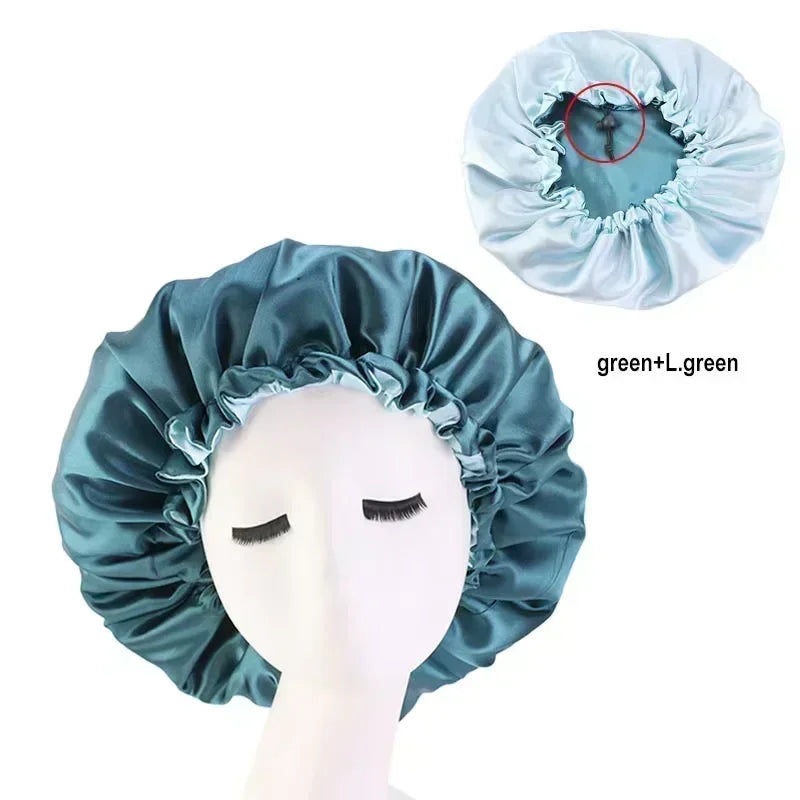 Bonnet en satin double couche – Bonnet de nuit en satin réversible multicolore pour cheveux bouclés, frisés, crépus et lisses