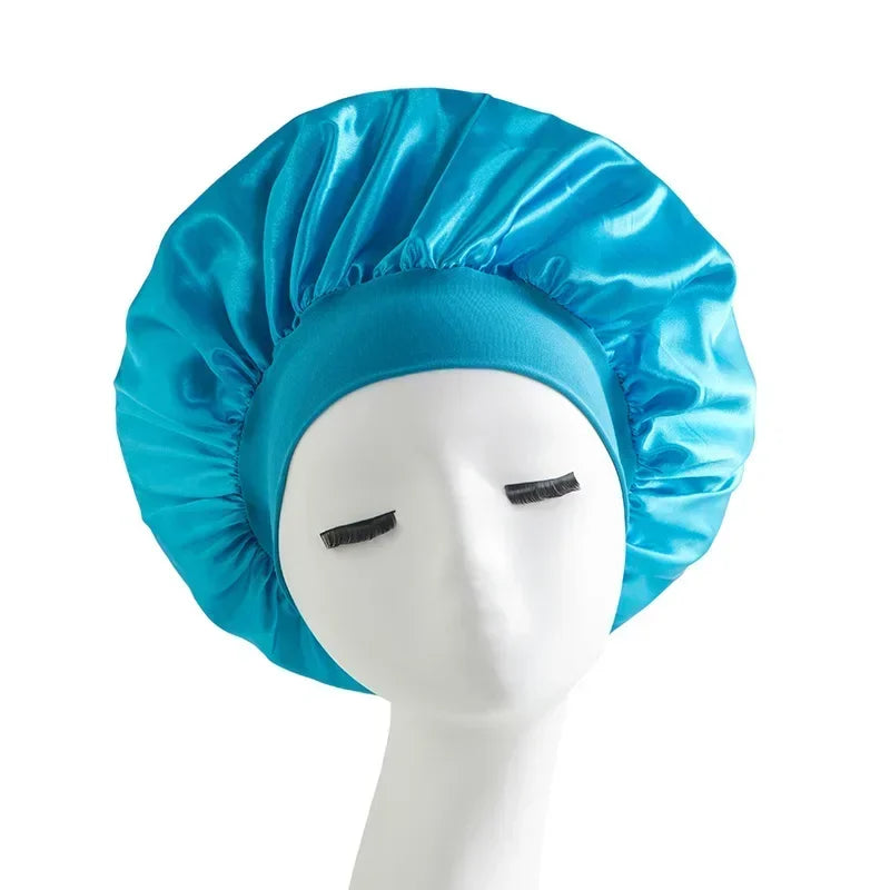 Bonnet en satin avec large bande – Bonnet de nuit en satin pour cheveux bouclés, frisés, crépus et lisses