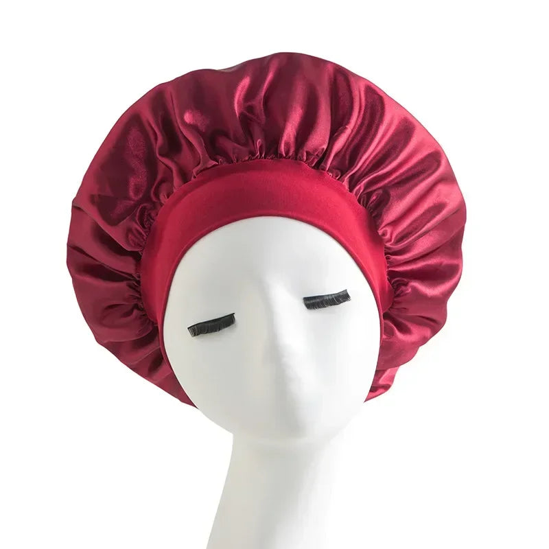 Bonnet en satin avec large bande – Bonnet de nuit en satin pour cheveux bouclés, frisés, crépus et lisses