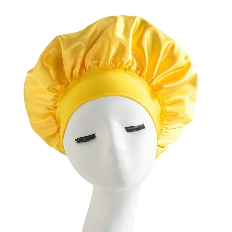 Bonnet en satin avec large bande – Bonnet de nuit en satin pour cheveux bouclés, frisés, crépus et lisses