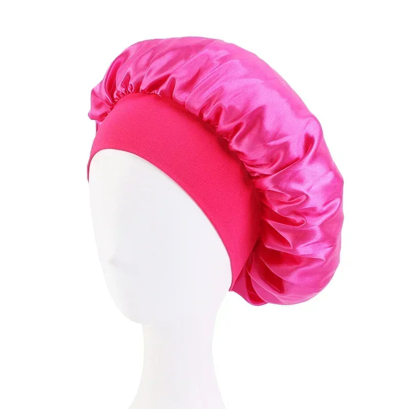 Bonnet en satin avec large bande – Bonnet de nuit en satin pour cheveux bouclés, frisés, crépus et lisses