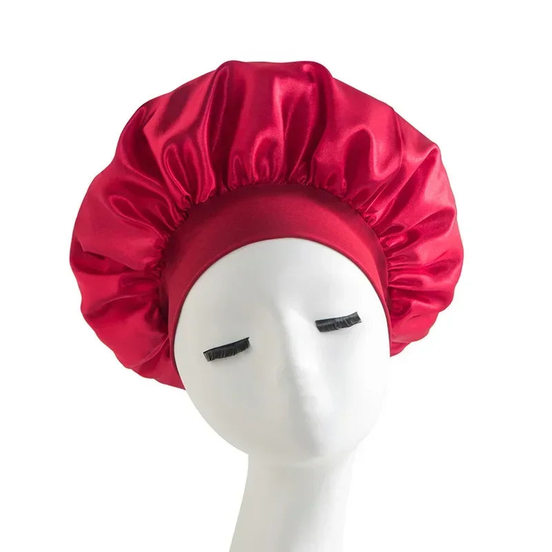 Bonnet en satin avec large bande – Bonnet de nuit en satin pour cheveux bouclés, frisés, crépus et lisses