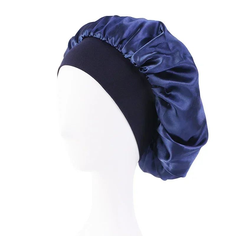 Bonnet en satin avec large bande – Bonnet de nuit en satin pour cheveux bouclés, frisés, crépus et lisses