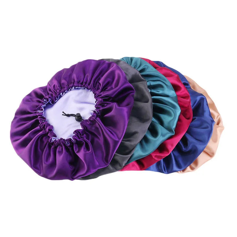 Bonnet en satin double couche – Bonnet de nuit en satin réversible multicolore pour cheveux bouclés, frisés, crépus et lisses