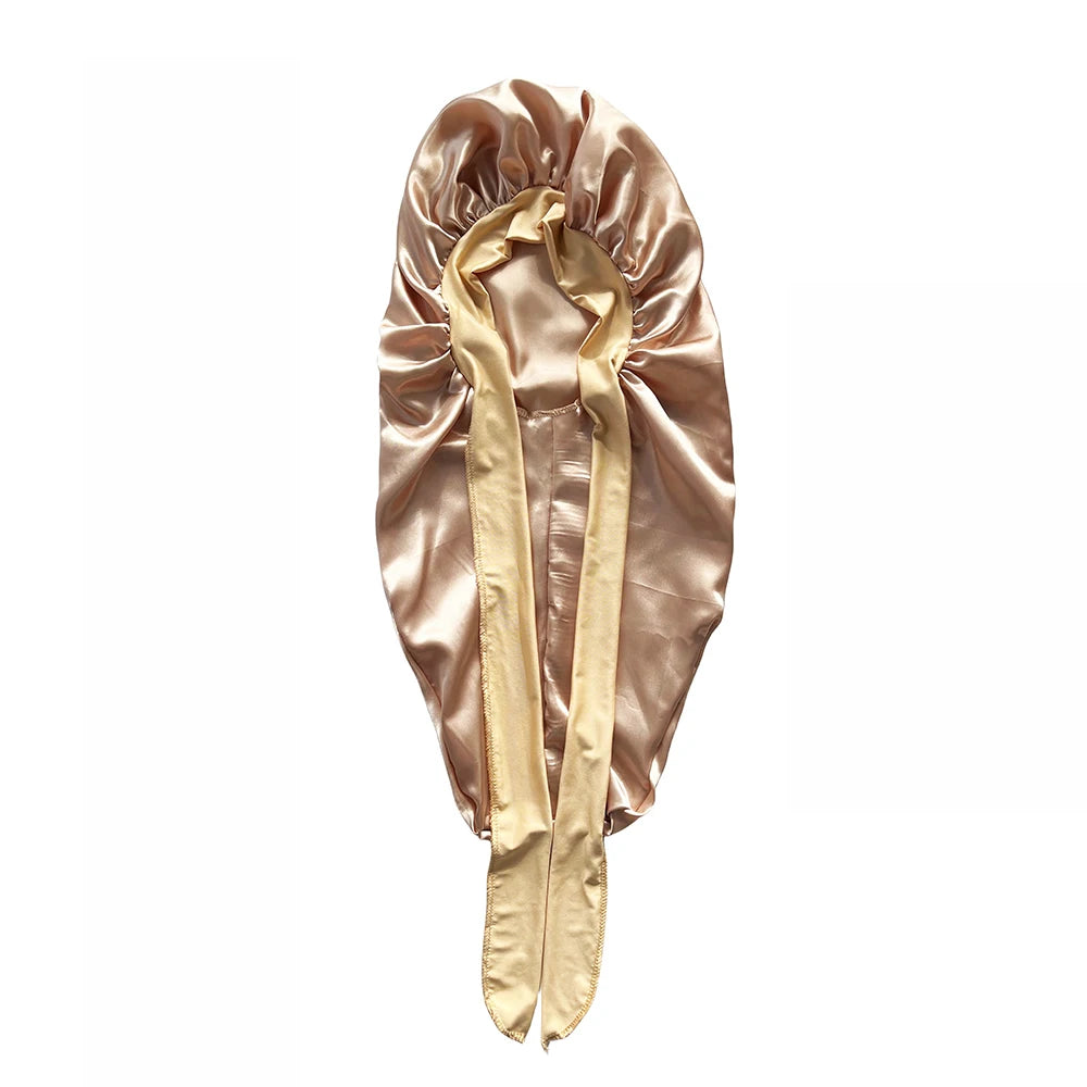 Bonnet en satin long avec nœud – Bonnet de nuit en satin pour cheveux longs, bouclés, frisés et locks