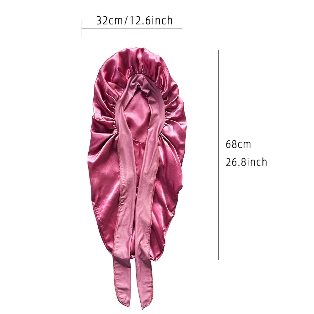 Bonnet en satin long avec nœud – Bonnet de nuit en satin pour cheveux longs, bouclés, frisés et locks