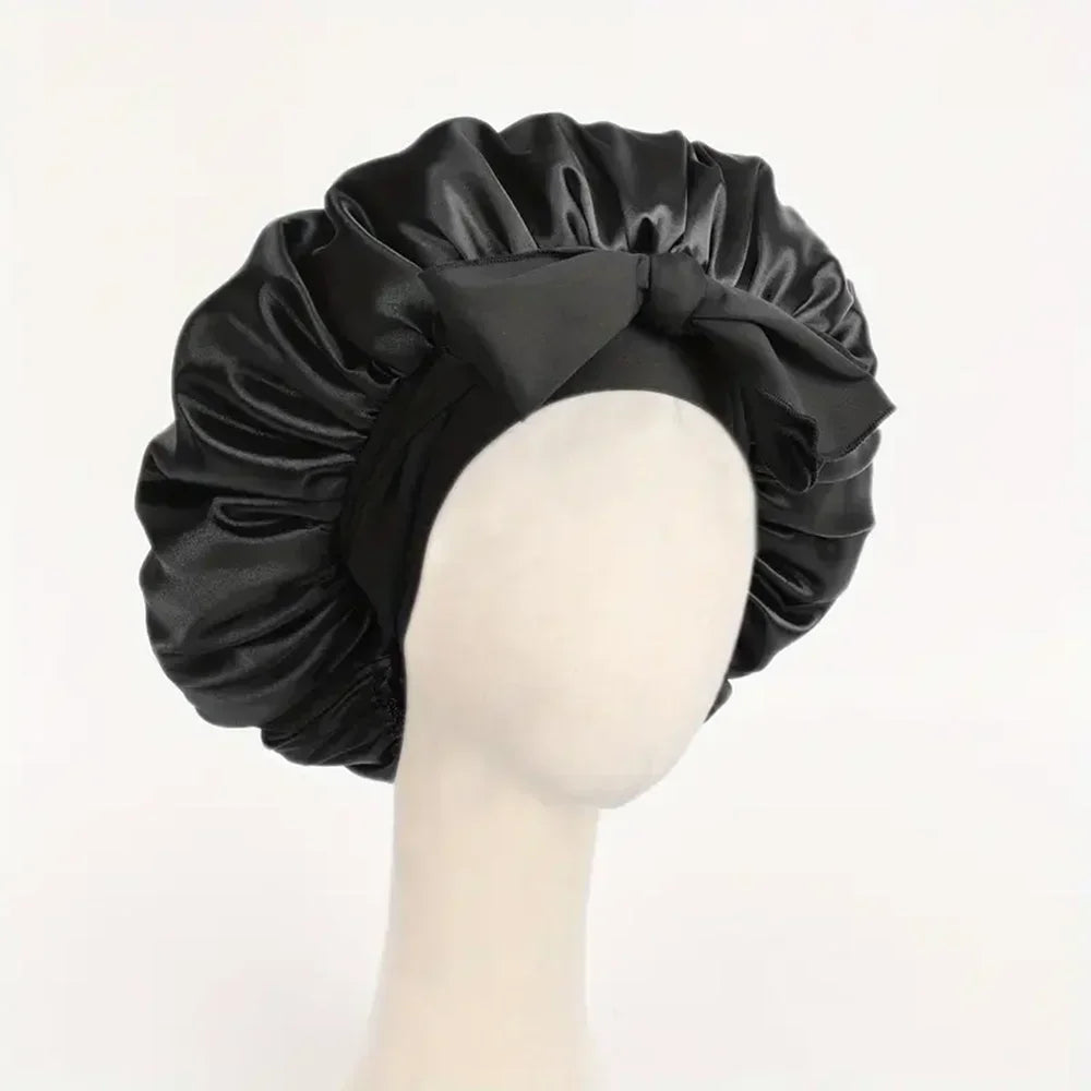 Bonnet en satin avec nœud – Bonnet de nuit en satin pour cheveux bouclés, frisés, crépus et lisses