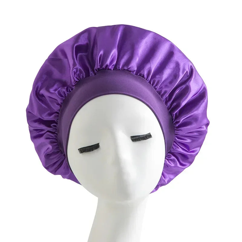 Bonnet en satin avec large bande – Bonnet de nuit en satin pour cheveux bouclés, frisés, crépus et lisses