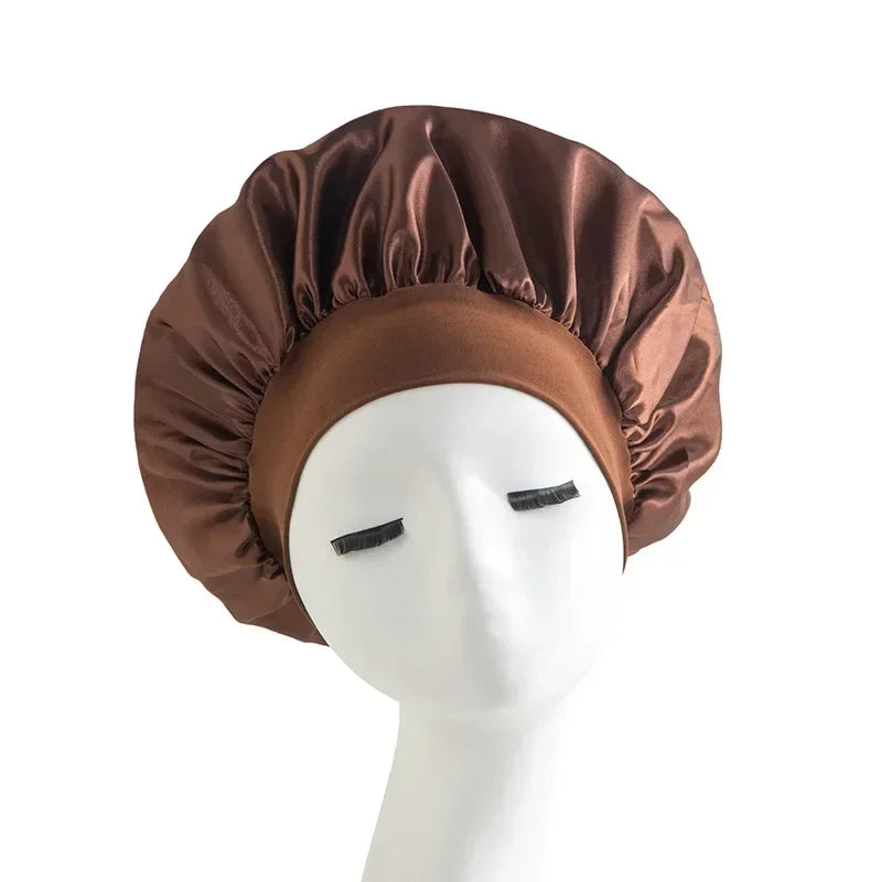 Bonnet en satin avec large bande – Bonnet de nuit en satin pour cheveux bouclés, frisés, crépus et lisses